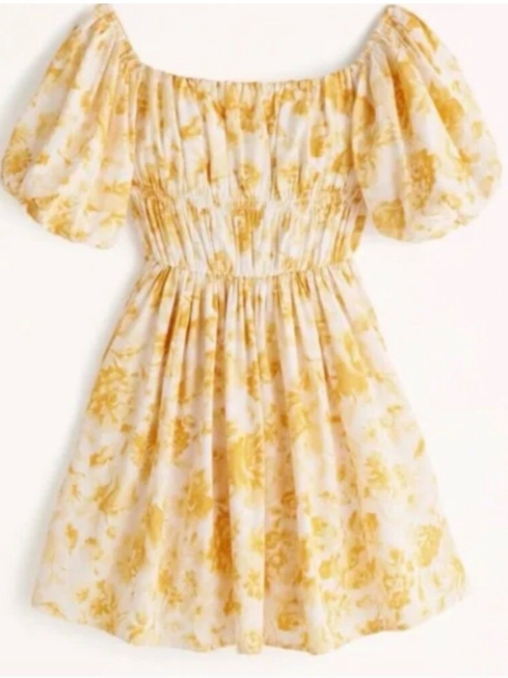 Abercrombie Off-Shoulder Puff Sleeve Floral Mini Dress in Yellow and White - Picture 4 of 7